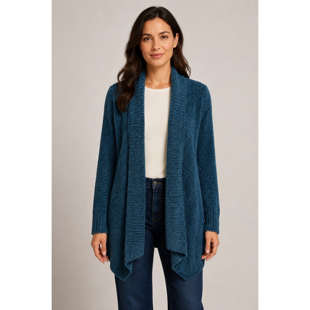 Seven7 Cardigan Women Medium Teal Chenille Shawl Collar Super Soft Fall Layering